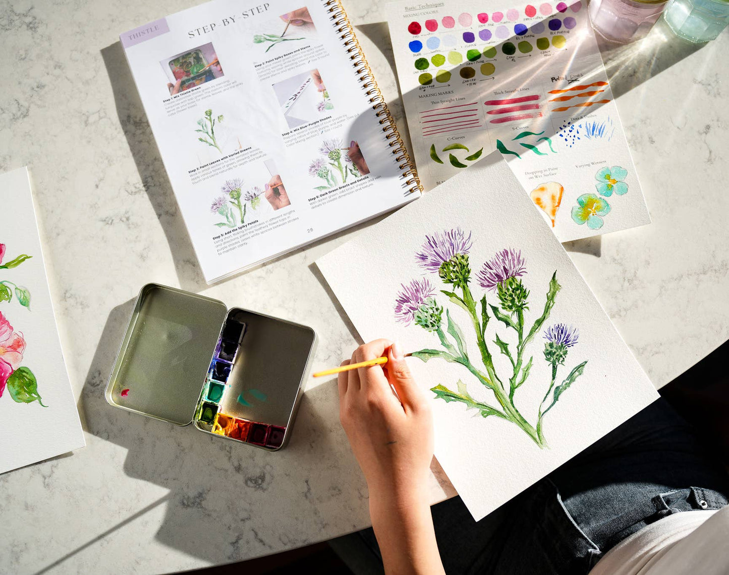 Watercolor Workbook: Outlined Wildflower, Beginner Friendly