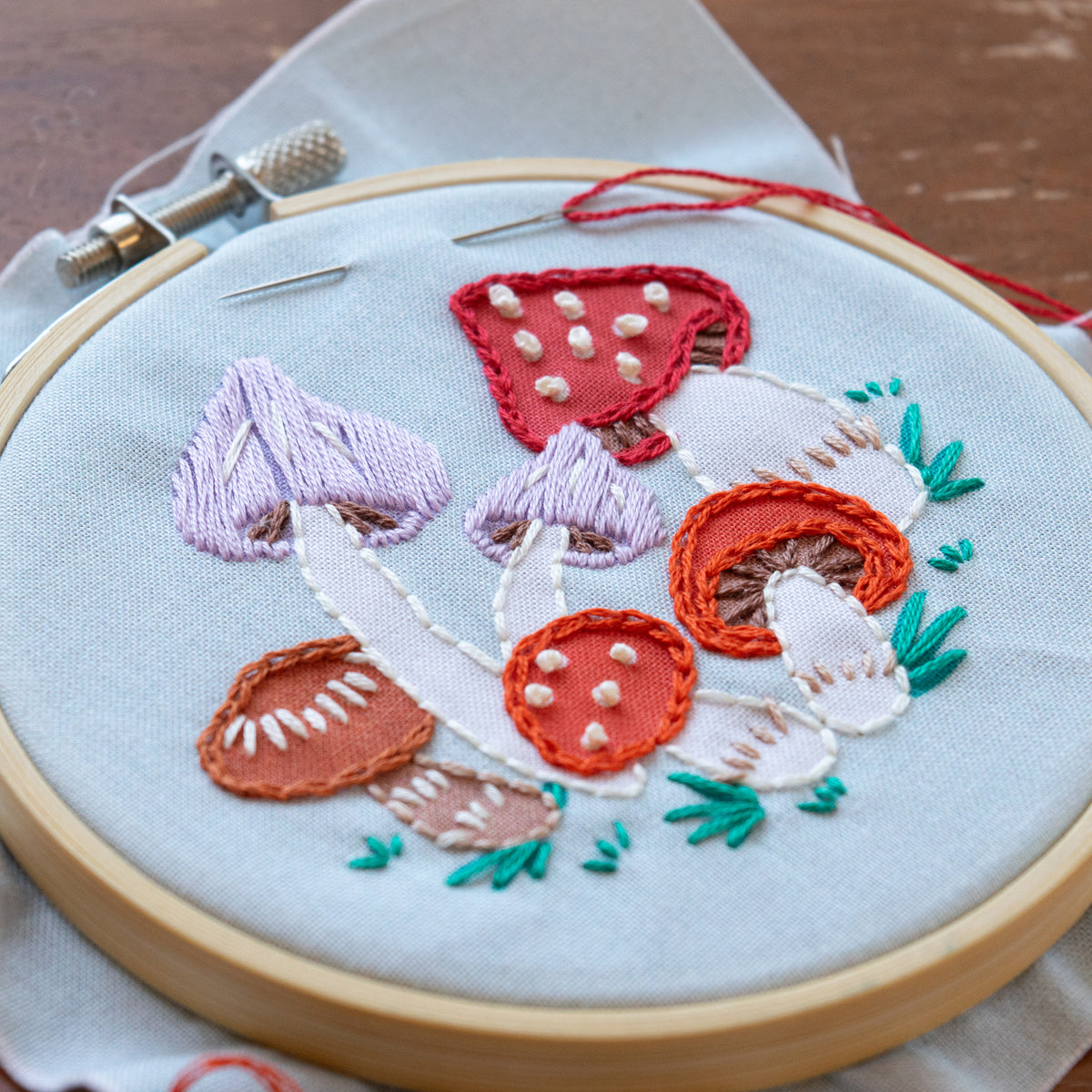 Antiquaria Mini Mushrooms 4" Embroidery Kit
