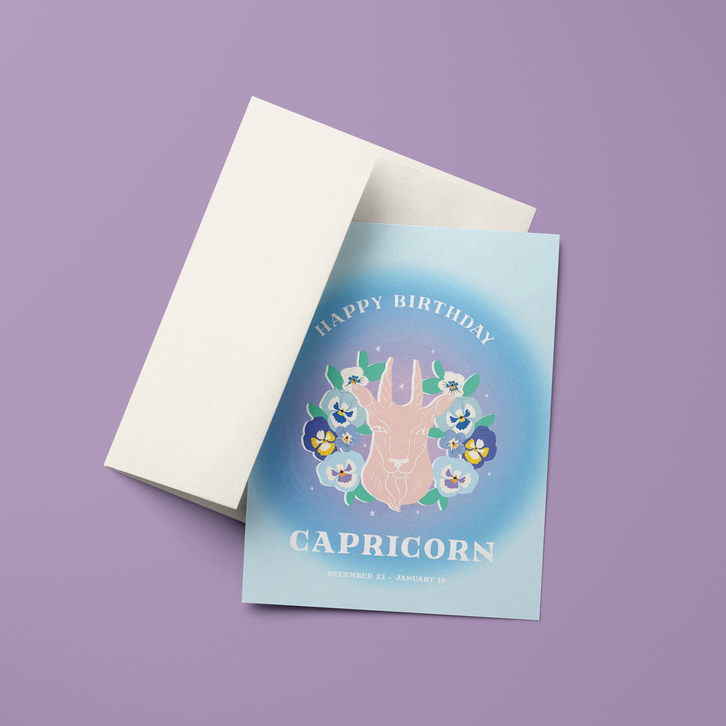 Elegant birthday card showcasing the Capricorn symbol with a goat illustration, reflecting Capricorn's ambition and resilience.