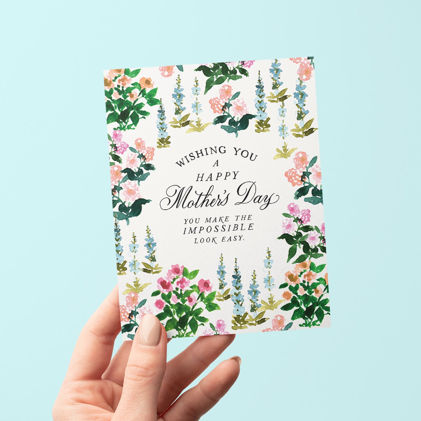 Spring Garden Mother's Day card with a colorful garden scene, ideal for celebrating moms who love spring blooms.