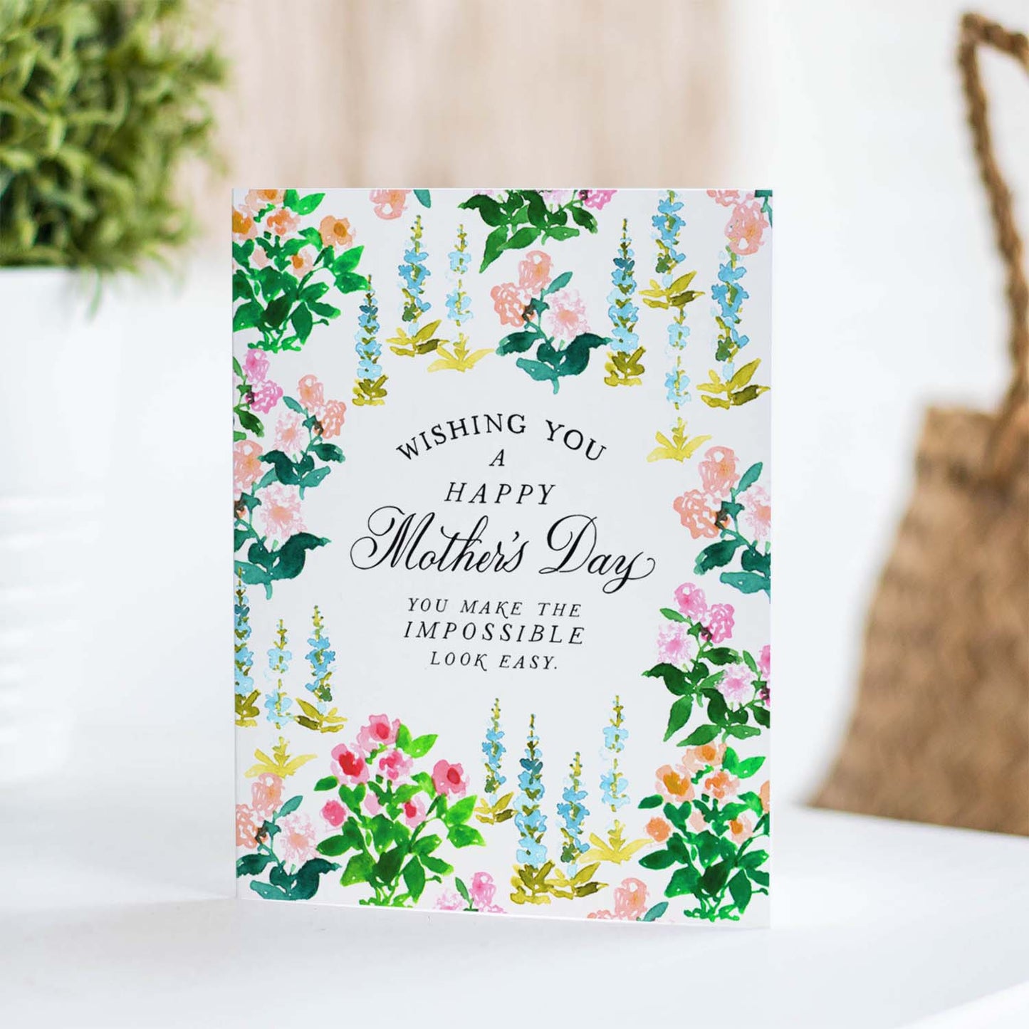 Spring Garden Mother's Day card with a colorful garden scene, ideal for celebrating moms who love spring blooms.
