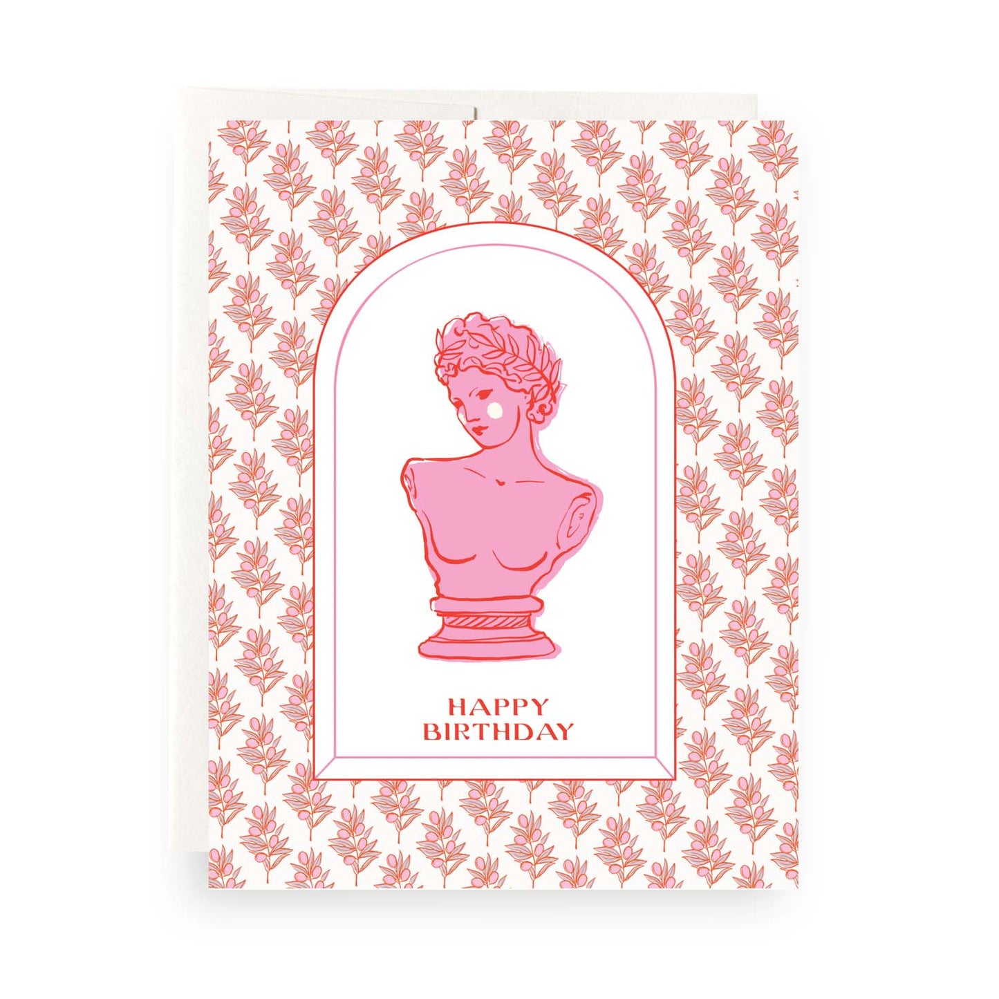 Stylish birthday card inspired by Grecian motifs, with classic patterns and ancient Greek bust, ideal for an elegant celebration.
