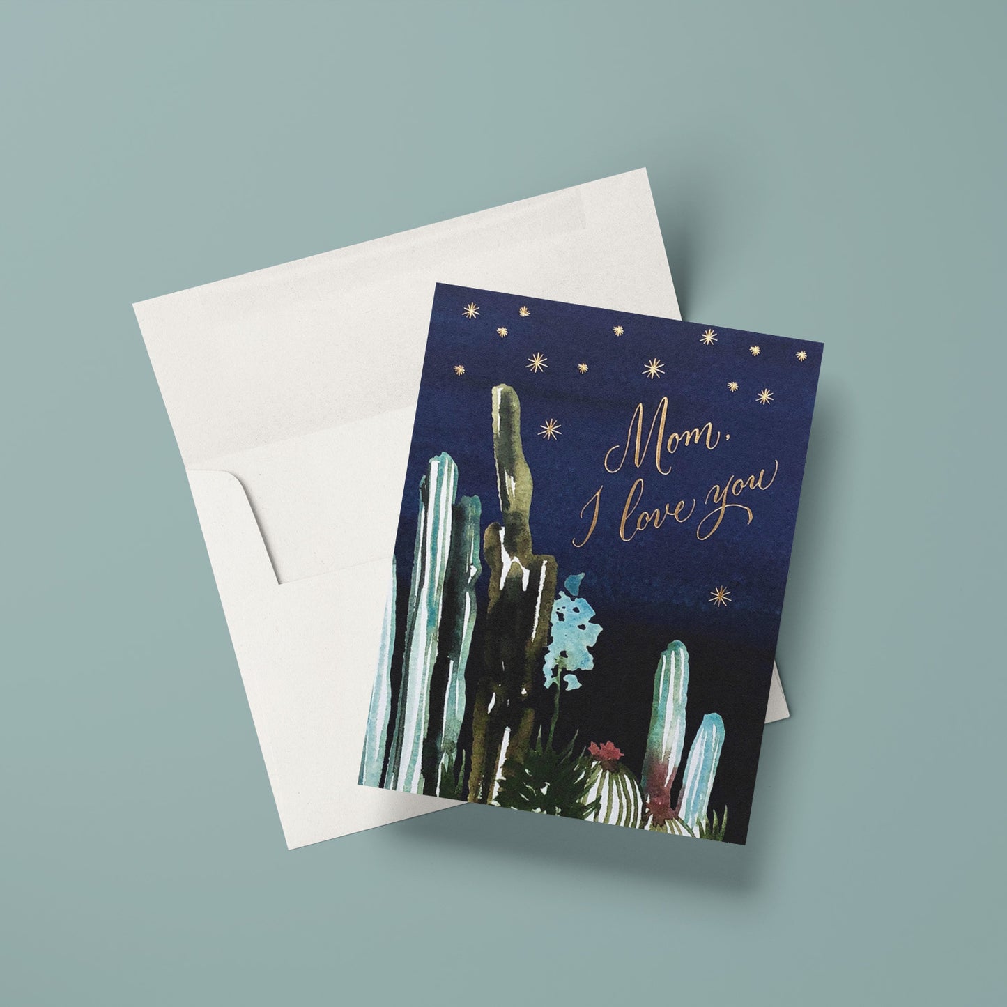 Night Cactus Mom card featuring a desert cactus scene at night, ideal for moms who enjoy desert landscapes