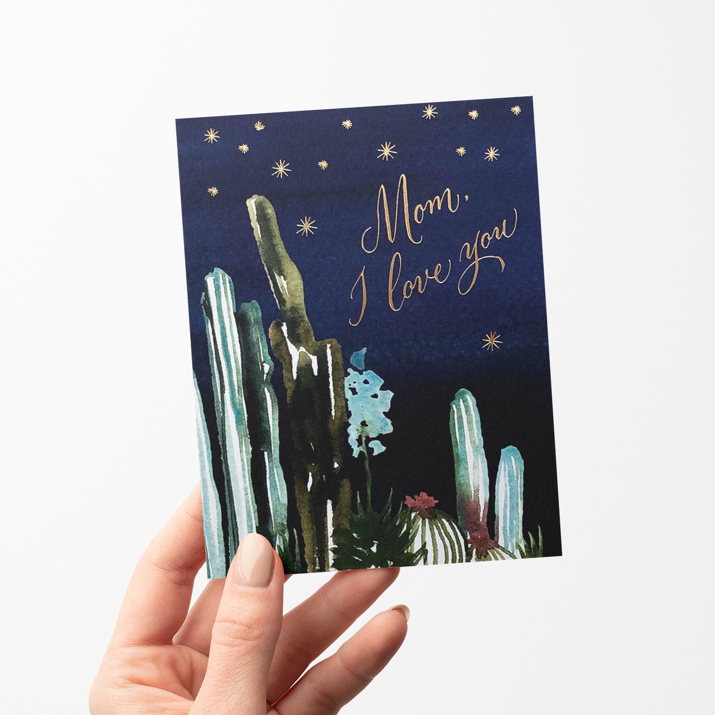 Night Cactus Mom card featuring a desert cactus scene at night, ideal for moms who enjoy desert landscapes