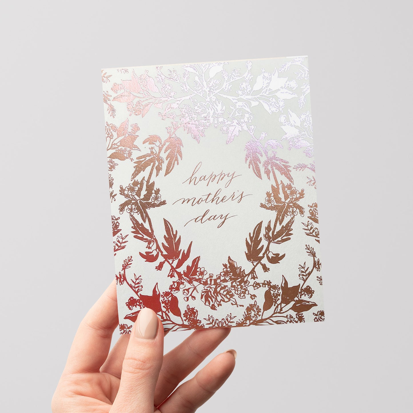 Rosegold Mother's Day card featuring a botanical rosegold pattern, perfect for honoring moms with a touch of elegance.