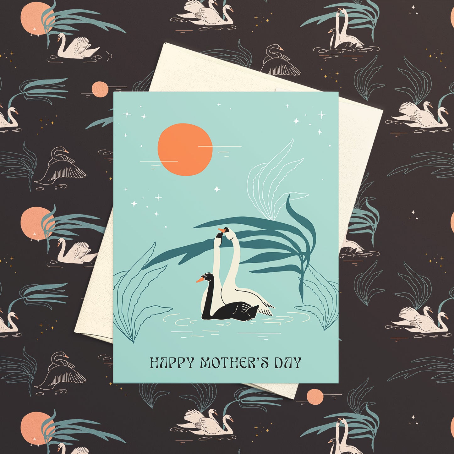 Swans Mother's Day card with an elegant swan design, perfect for honoring moms with a graceful and timeless motif.