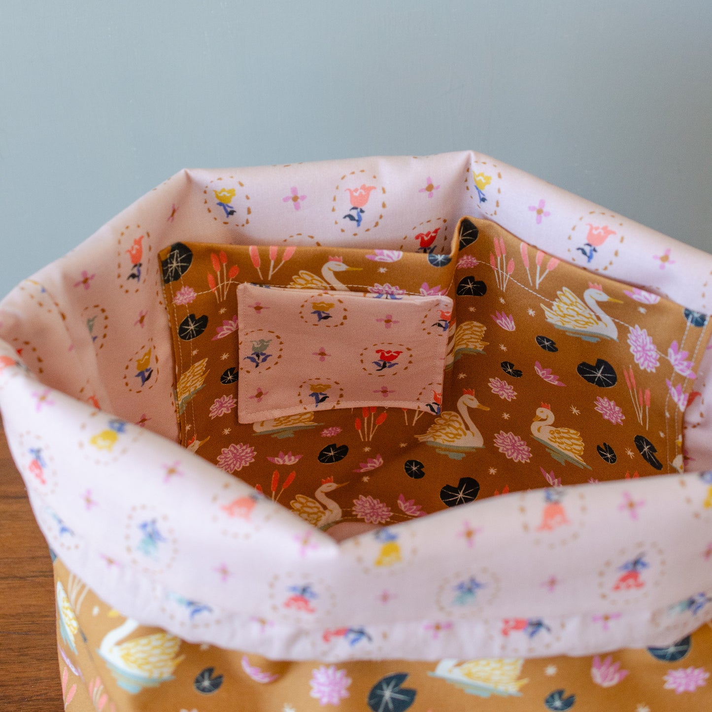 Gather Bag Drawstring Project Bag | Handmade Knitting & Sewing Project Bag, Swans