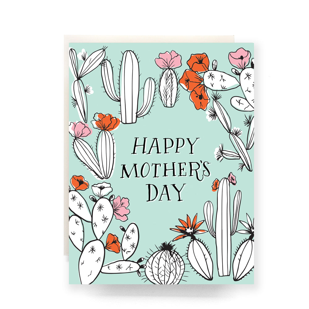 Cactus Toile Mother's Day card with an elegant desert theme, ideal for moms with a love for the Southwest.