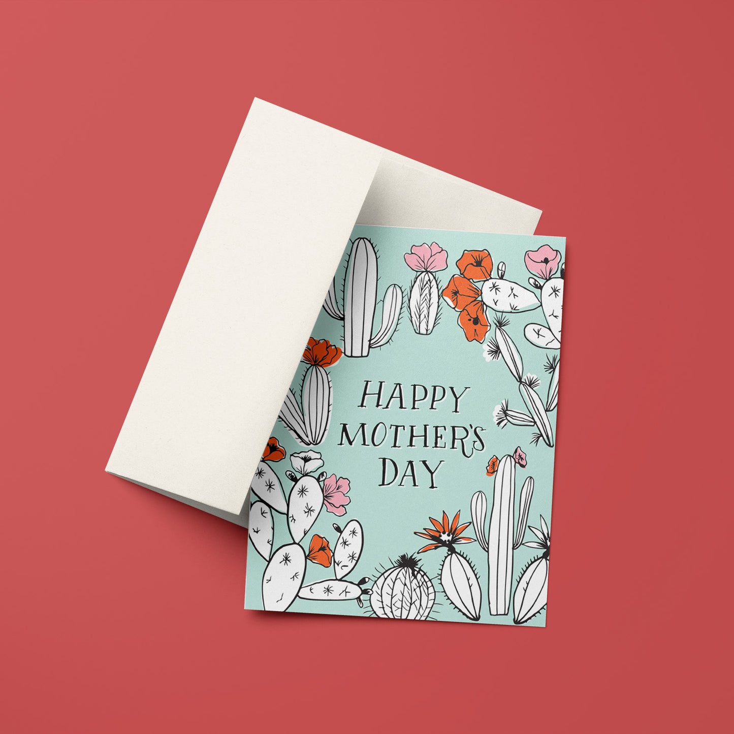 Cactus Toile Mother's Day card with an elegant desert theme, ideal for moms with a love for the Southwest.