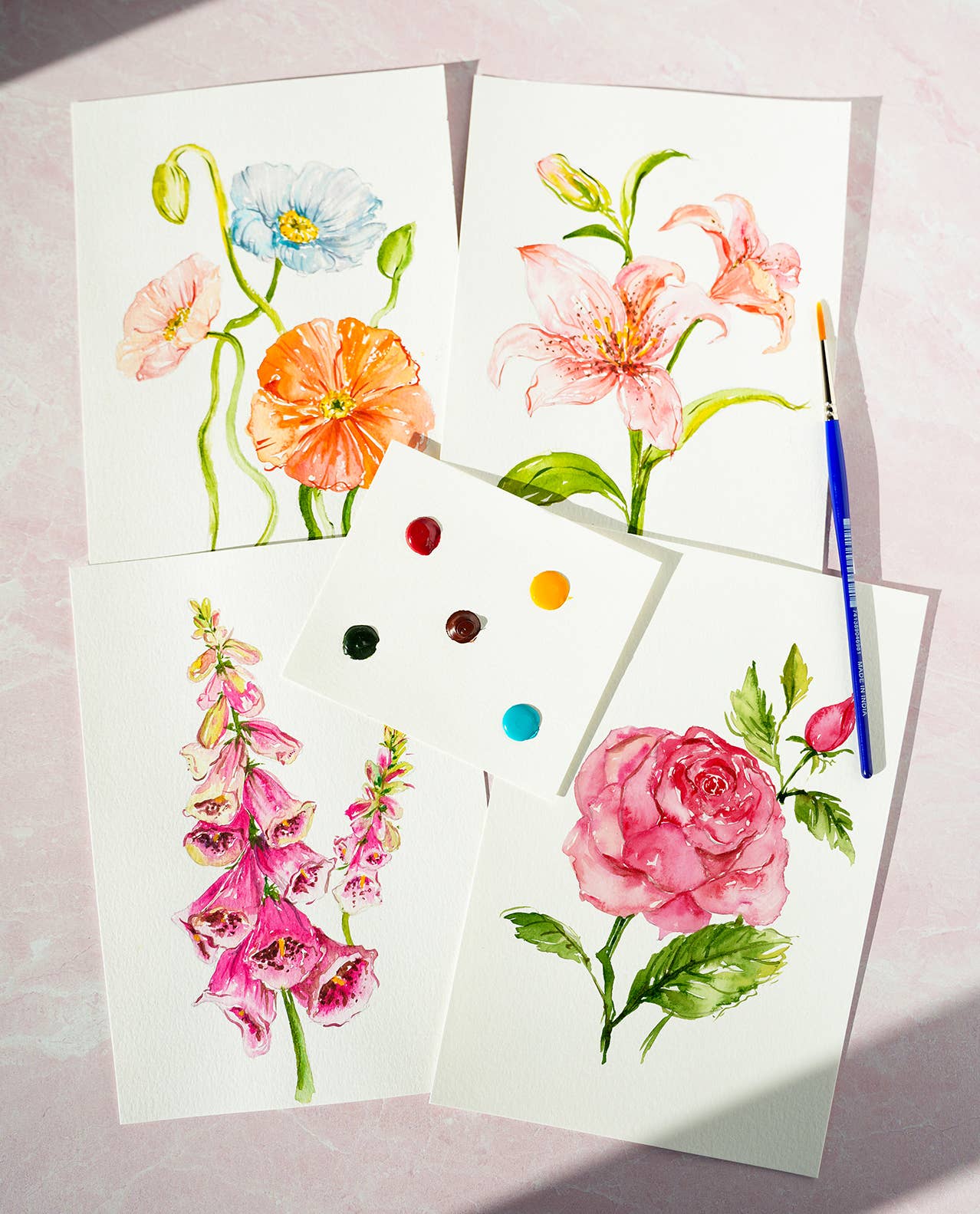 Florals Watercolor Painting Kit with Outlined Pages