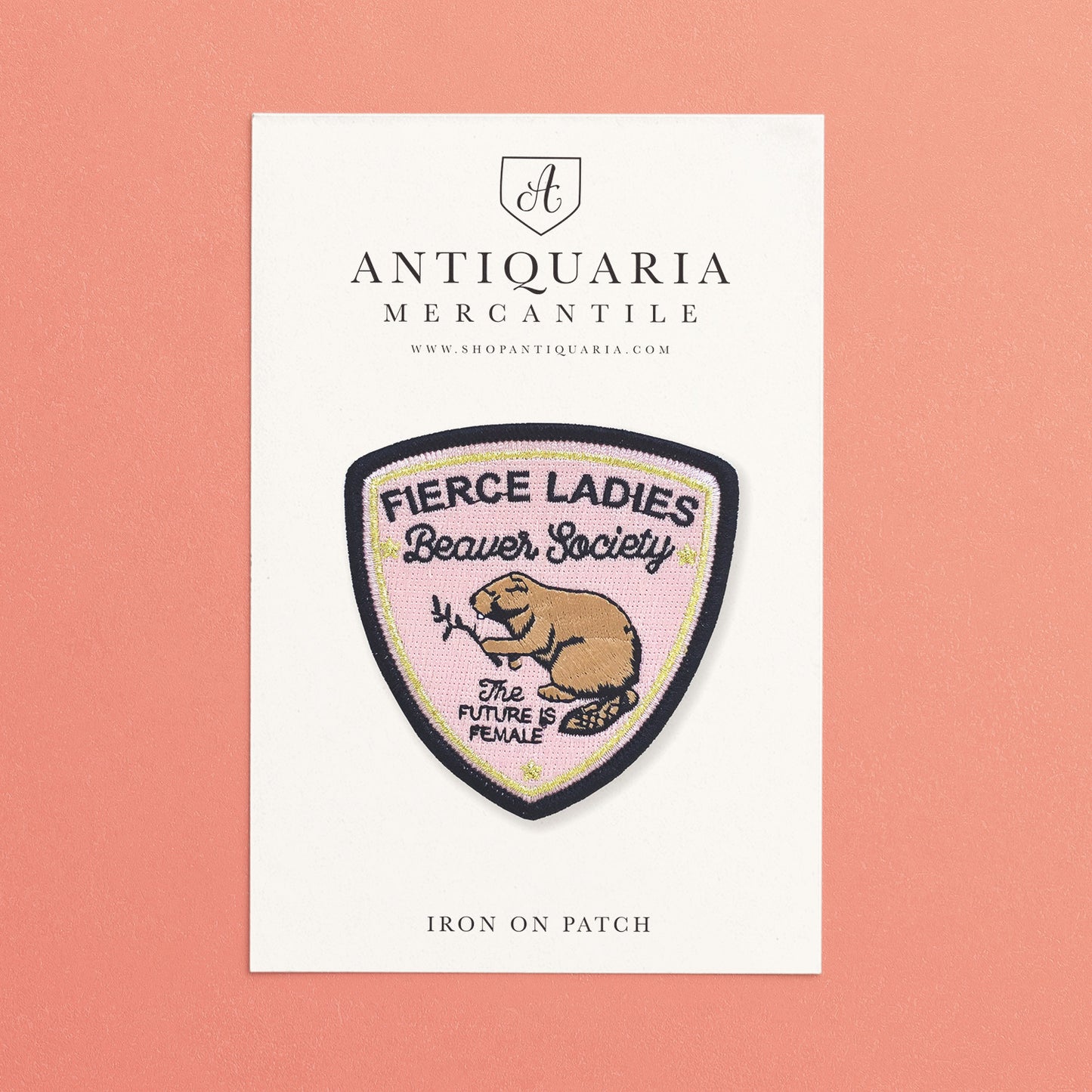 Motivational 'Fierce Ladies' embroidered iron-on patch featuring a beaver, ideal for customizing planners, notebooks, and clothing.