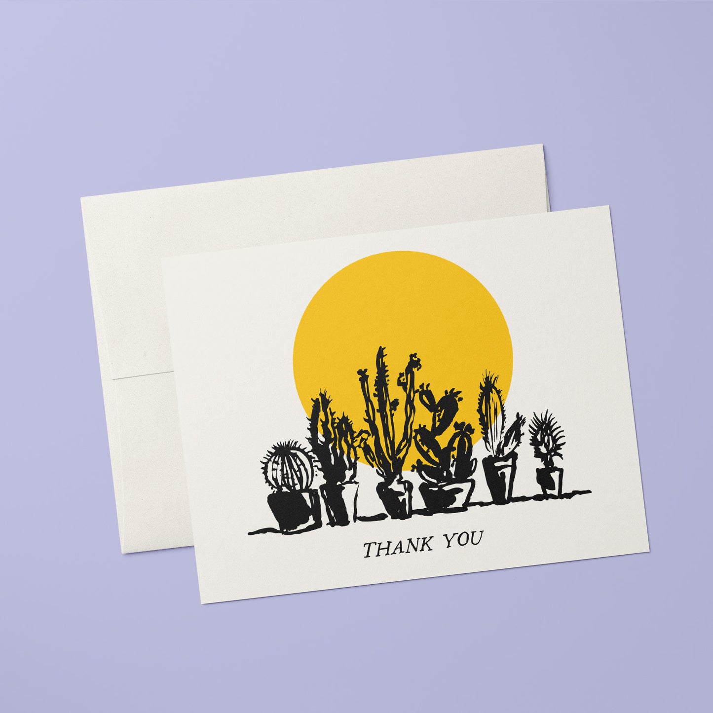 Thank you card with a potted cacti illustration and a warm, handwritten thank-you note