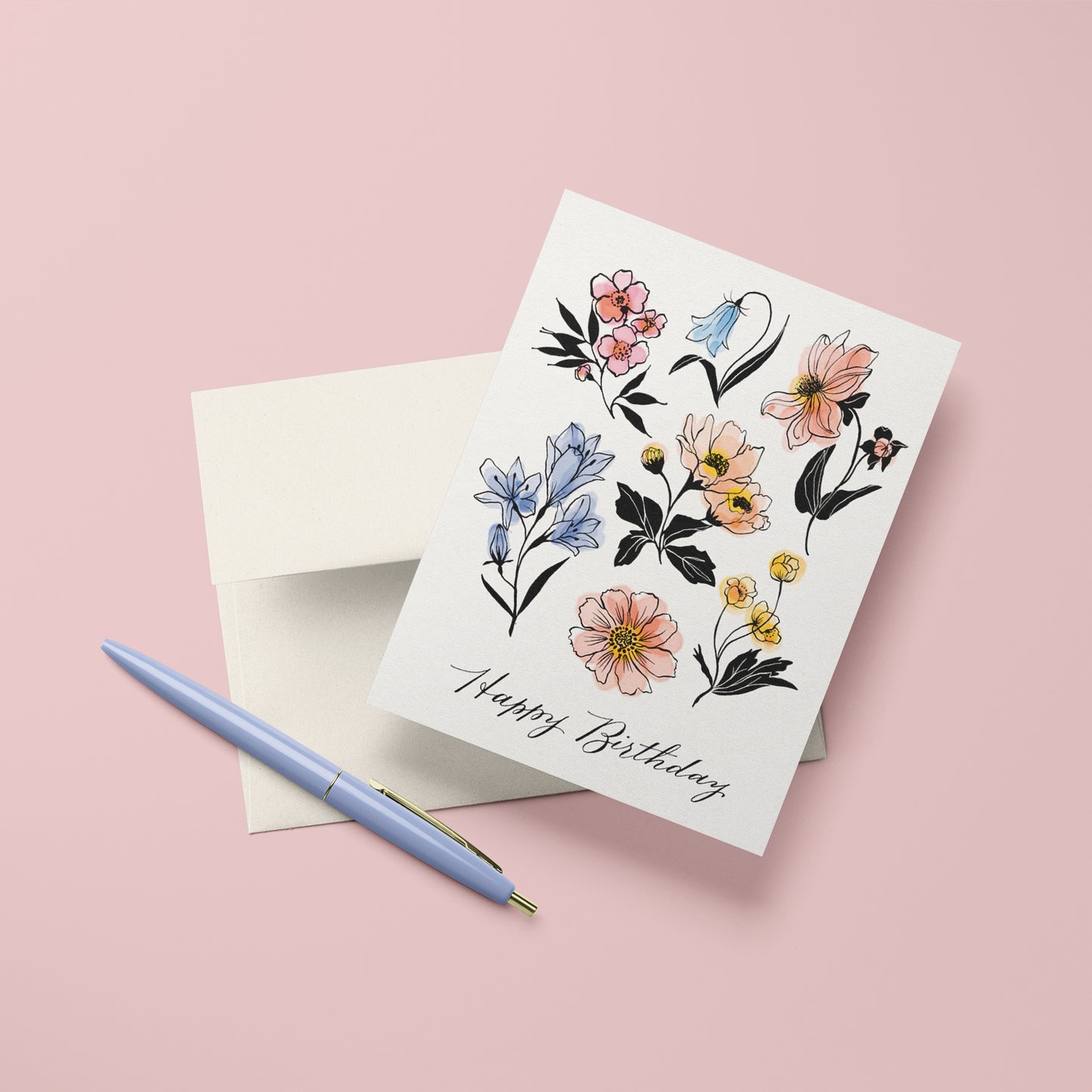 Elegant birthday card featuring traditional Scottish floral designs with watercolor florals, ideal for a nature lover's celebration