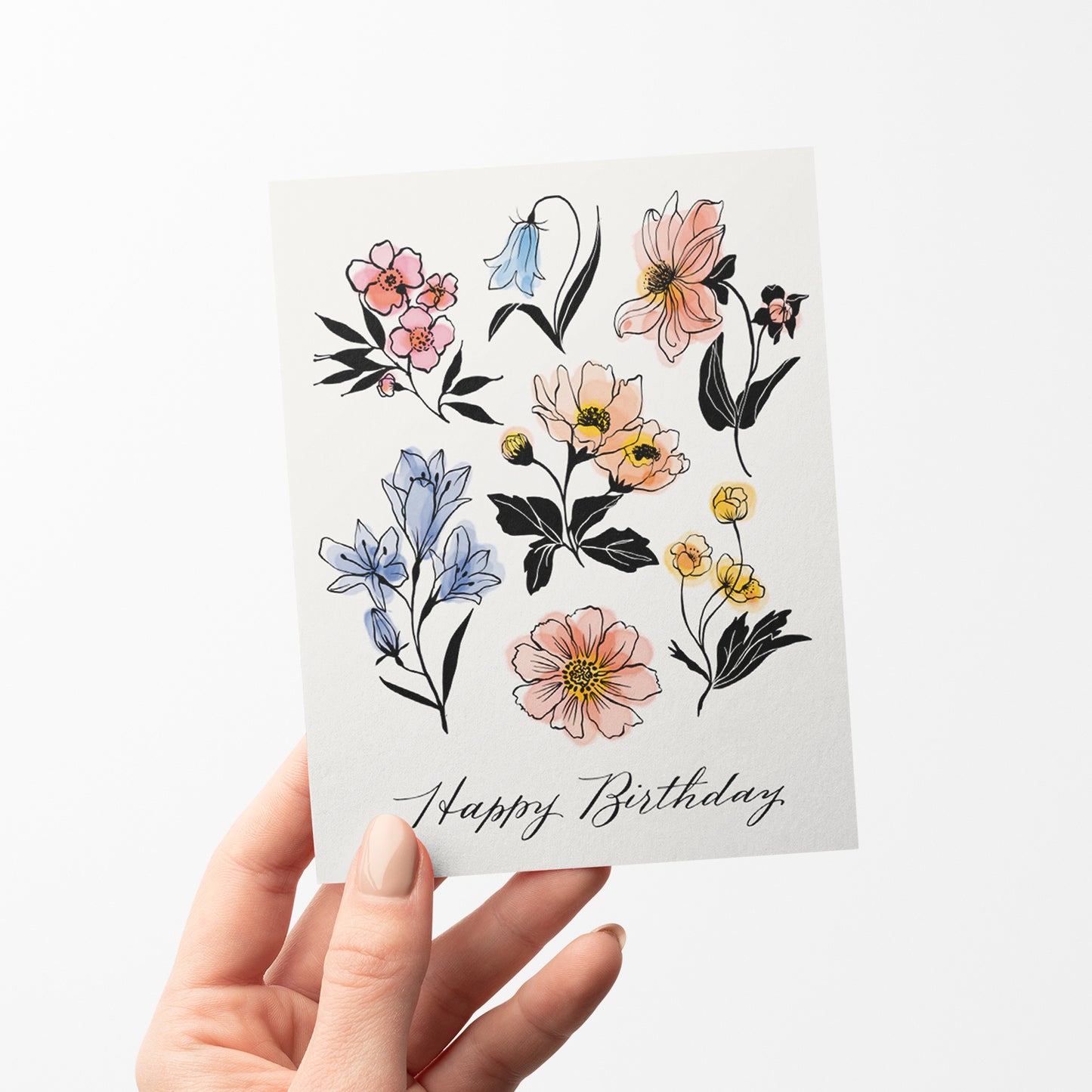 Elegant birthday card featuring traditional Scottish floral designs with watercolor florals, ideal for a nature lover's celebration