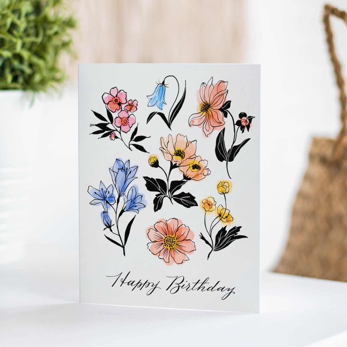 Elegant birthday card featuring traditional Scottish floral designs with watercolor florals, ideal for a nature lover's celebration