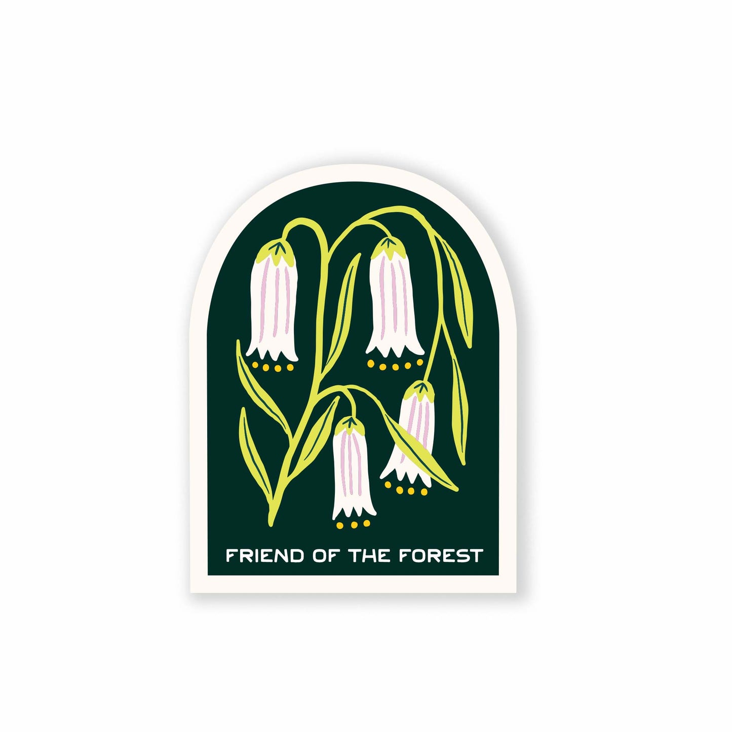 A beautifully designed sticker featuring flowers alongside the phrase "Friend of the Forest," capturing a sense of nature and friendship, perfect for decorating journals, planners, or eco-themed crafts, or waterbottles.
