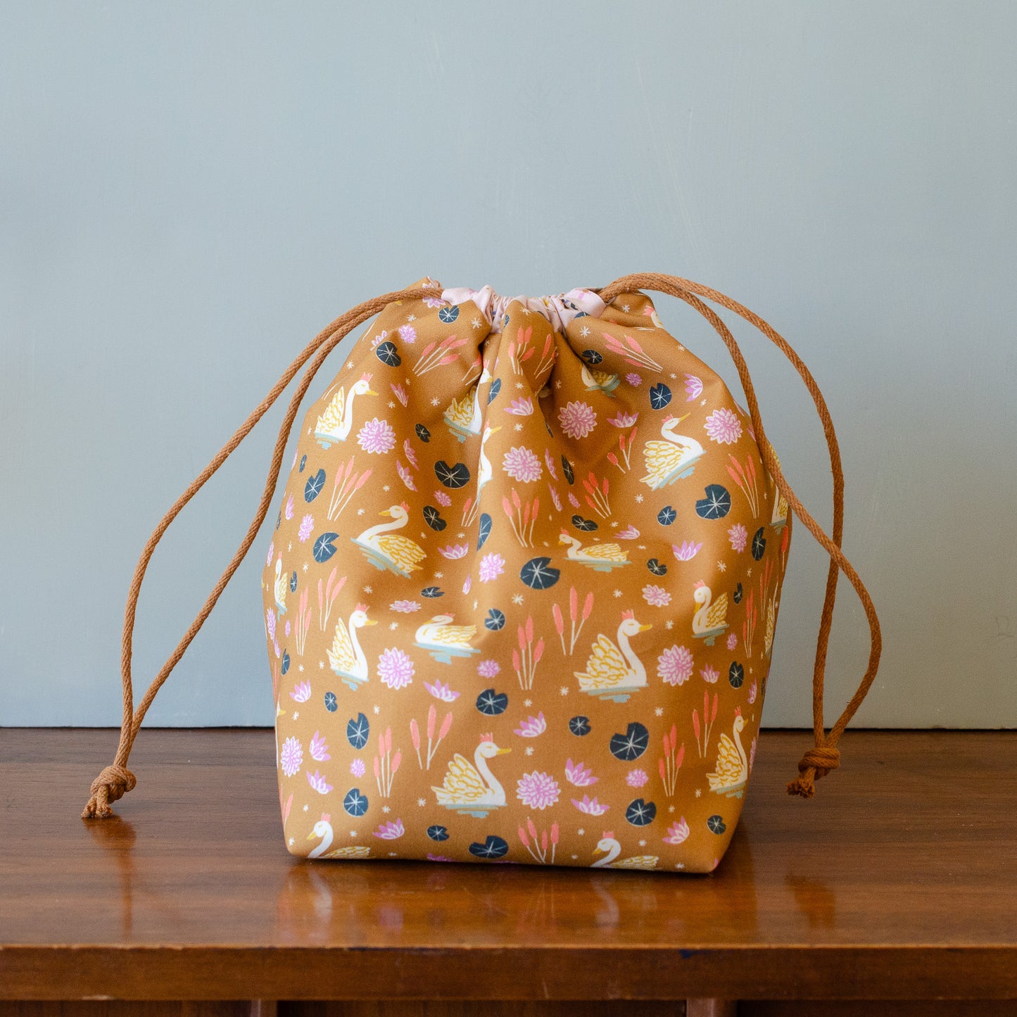 Gather Bag Sewing Kit | Drawstring Project Bag Kit, Swans