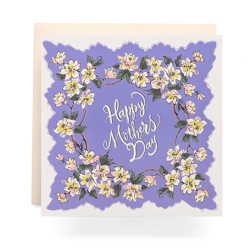 Handkerchief Mother's Day card with vintage floral design, perfect for moms who appreciate classic elegance.