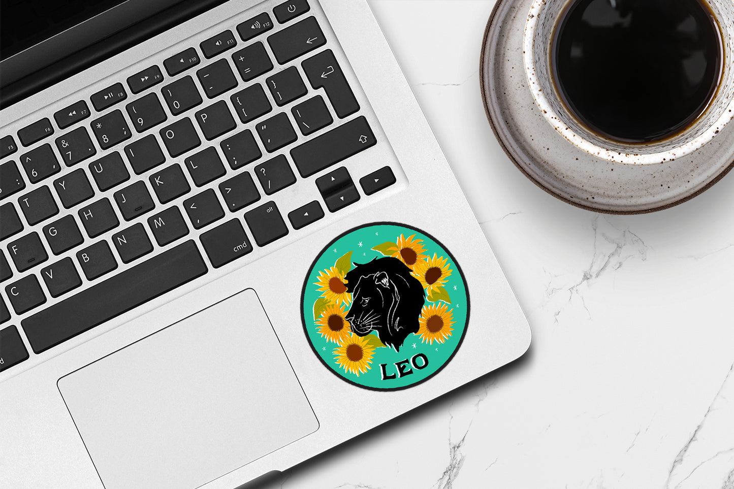 Leo zodiac sticker featuring a majestic lion graphic in golden hues, representing strength and leadership.