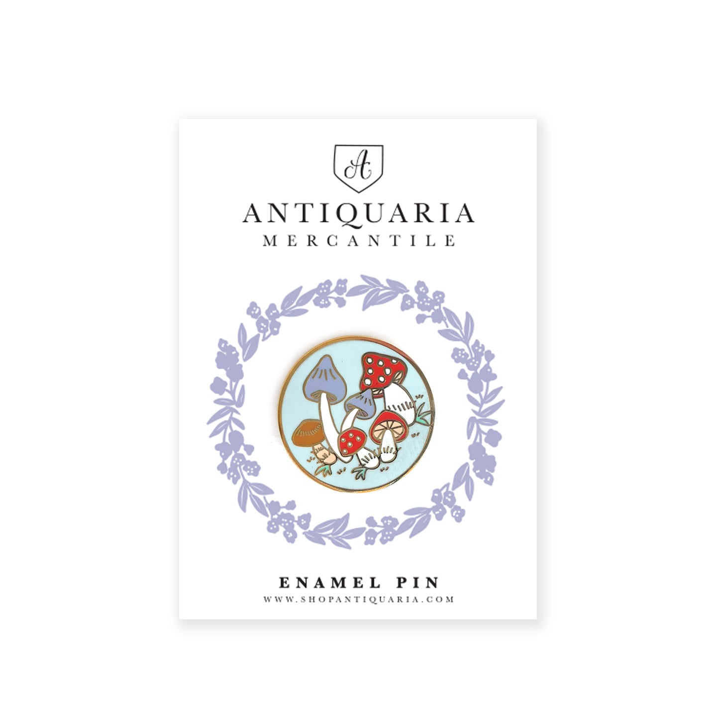 enamel pin featuring a group of colorful mushrooms with gold accents, perfect for decorating jackets, bags, or stationery items.