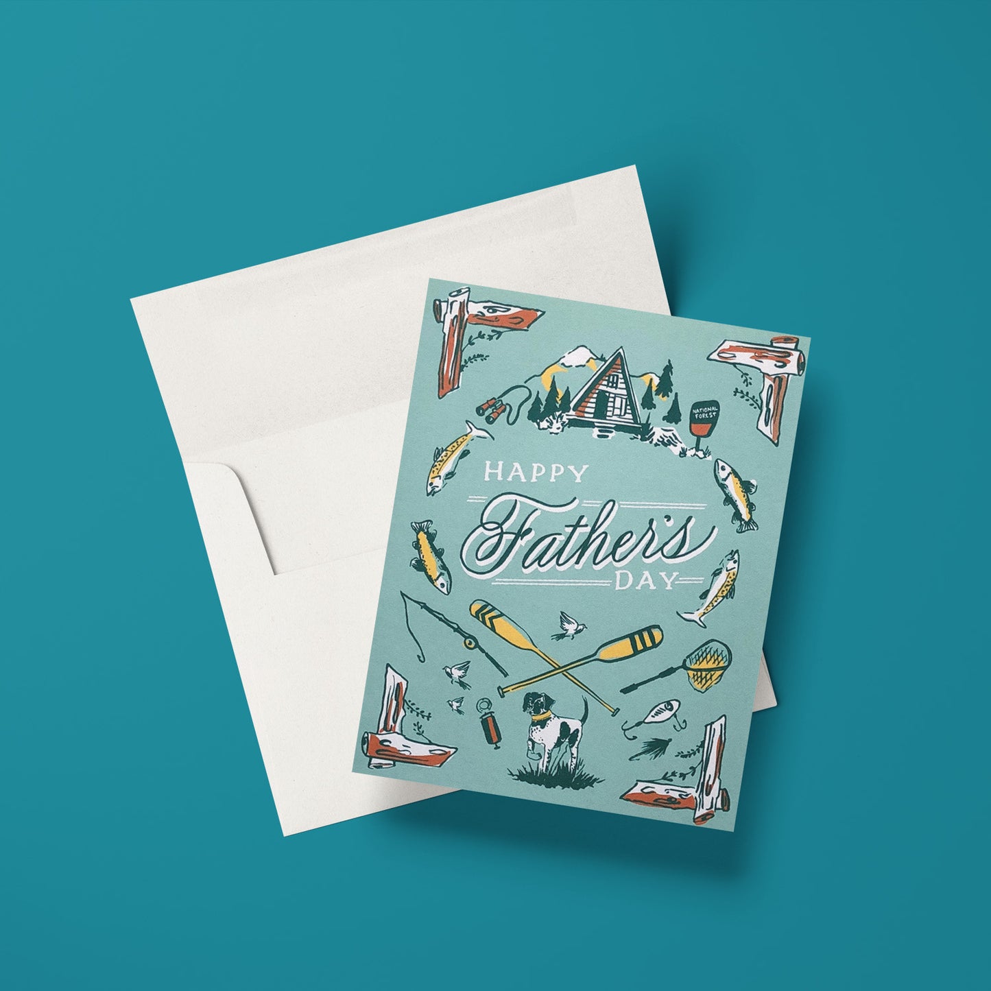 Outdoorsman Father's Day card celebrating dads who love outdoor adventures, with a rugged nature theme.