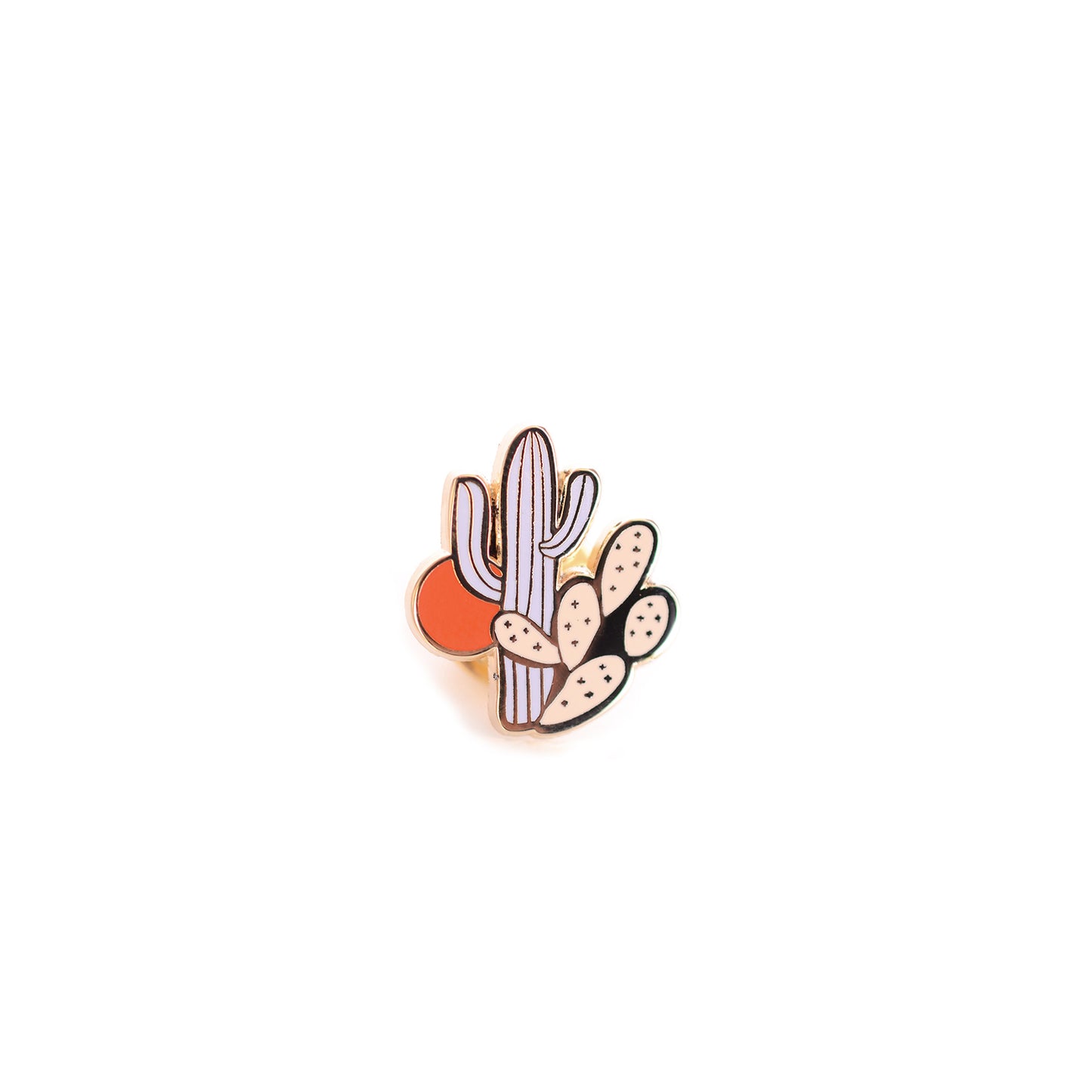 Cactus theme enamel pin with gold accents, perfect for decorating jackets, bags, or stationery items.