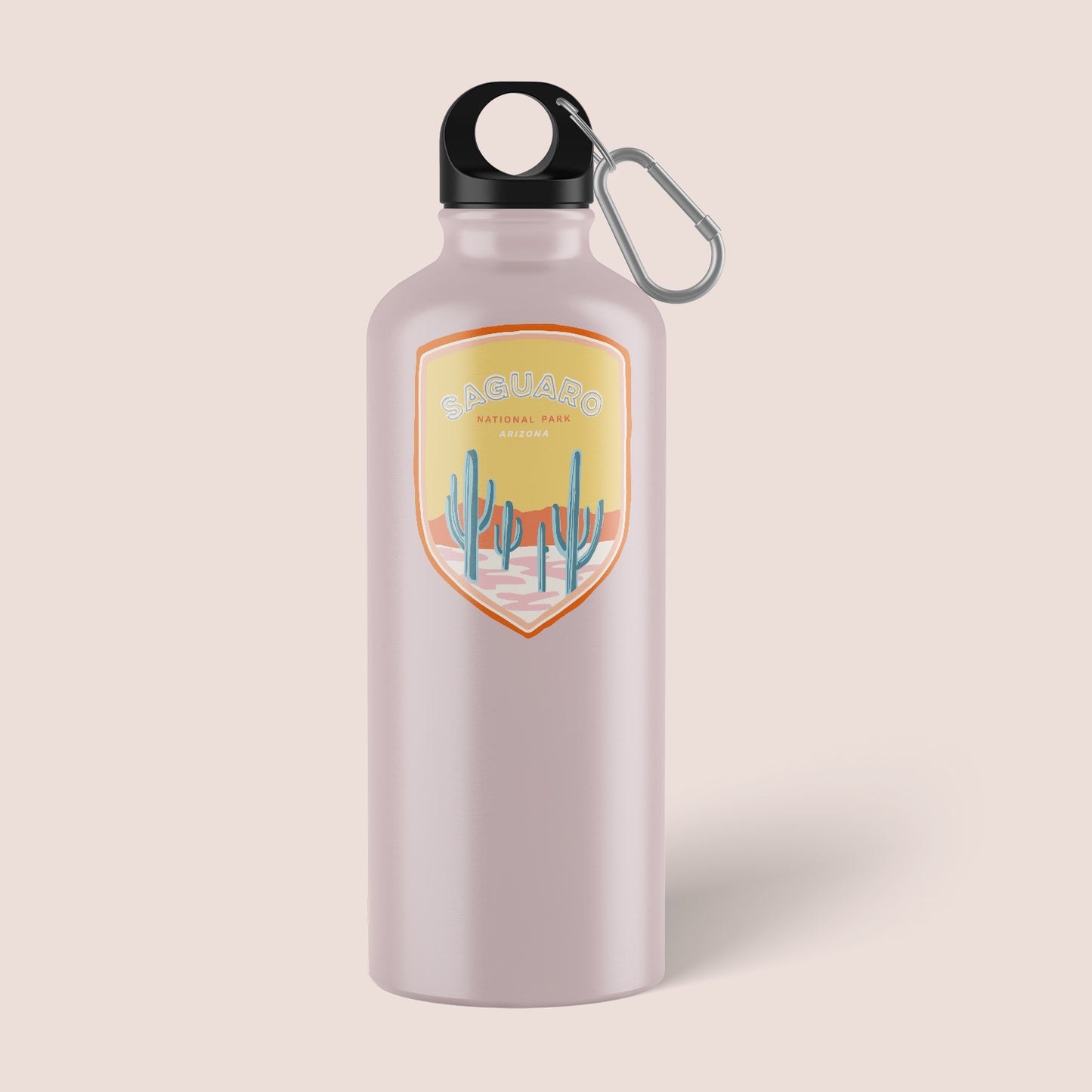 A Saguaro National Park sticker featuring iconic Saguaro Cactus, including mountains, and a desert landscape, perfect for outdoor enthusiasts and nature lovers.