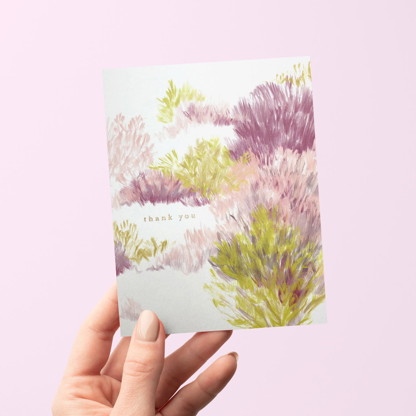 Thank you card with a subtle watercolor grass in soft, muted colors for a warm, personal touch