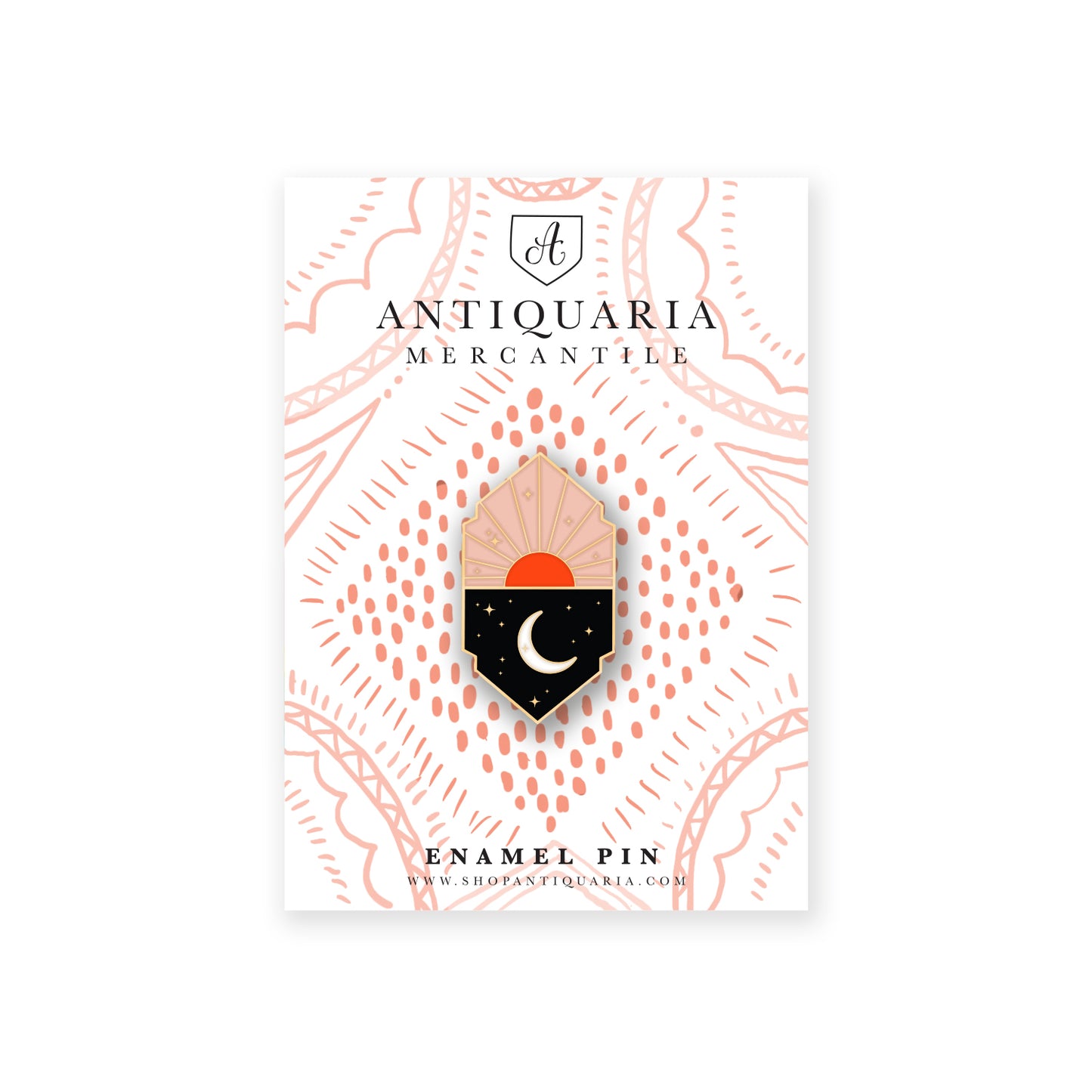 Elegant celestial-themed enamel pin with stars and moon design, great for pinning on bags or stationery organizers.