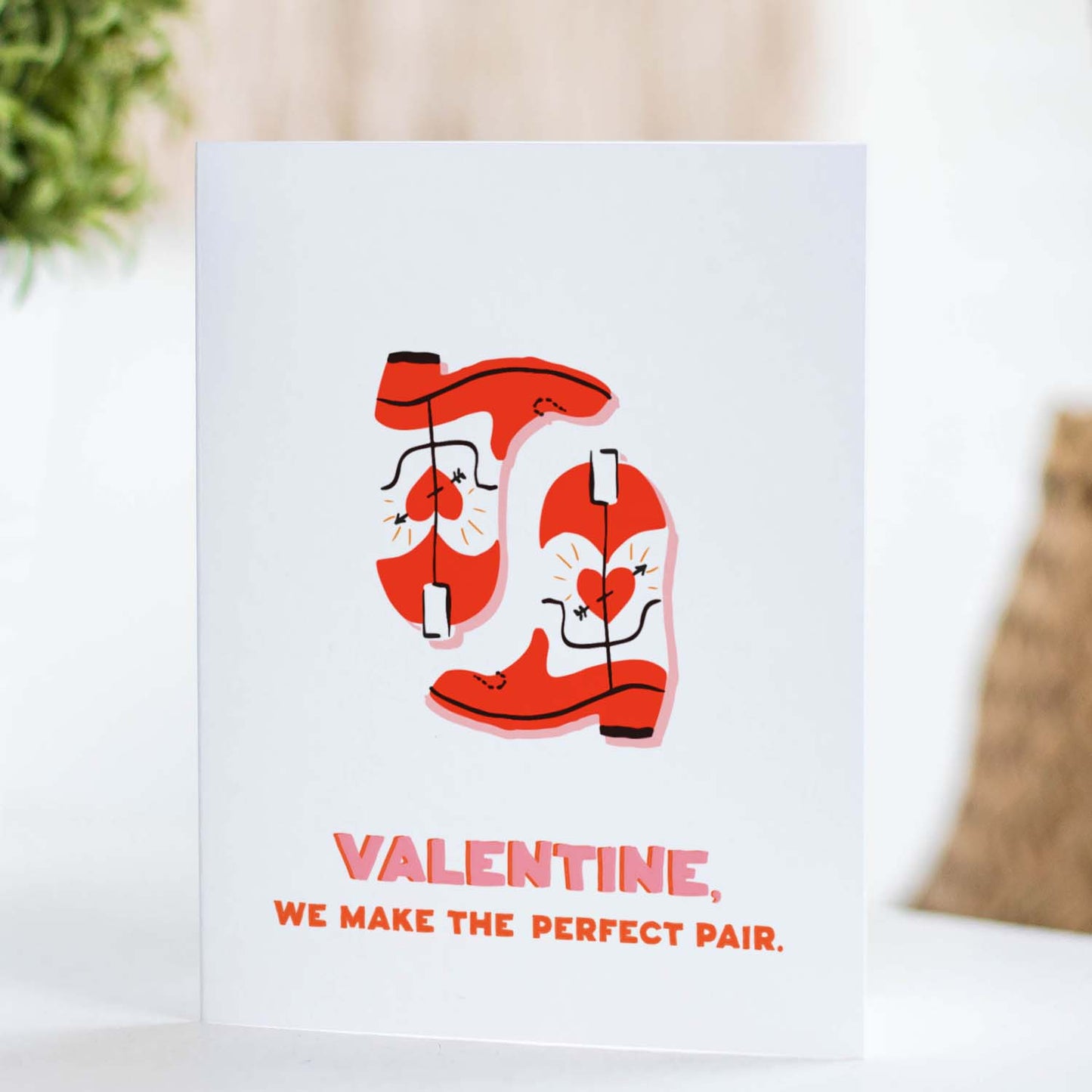 Valentine Boots card with playful boot illustration - great for a fun and quirky Valentine's Day