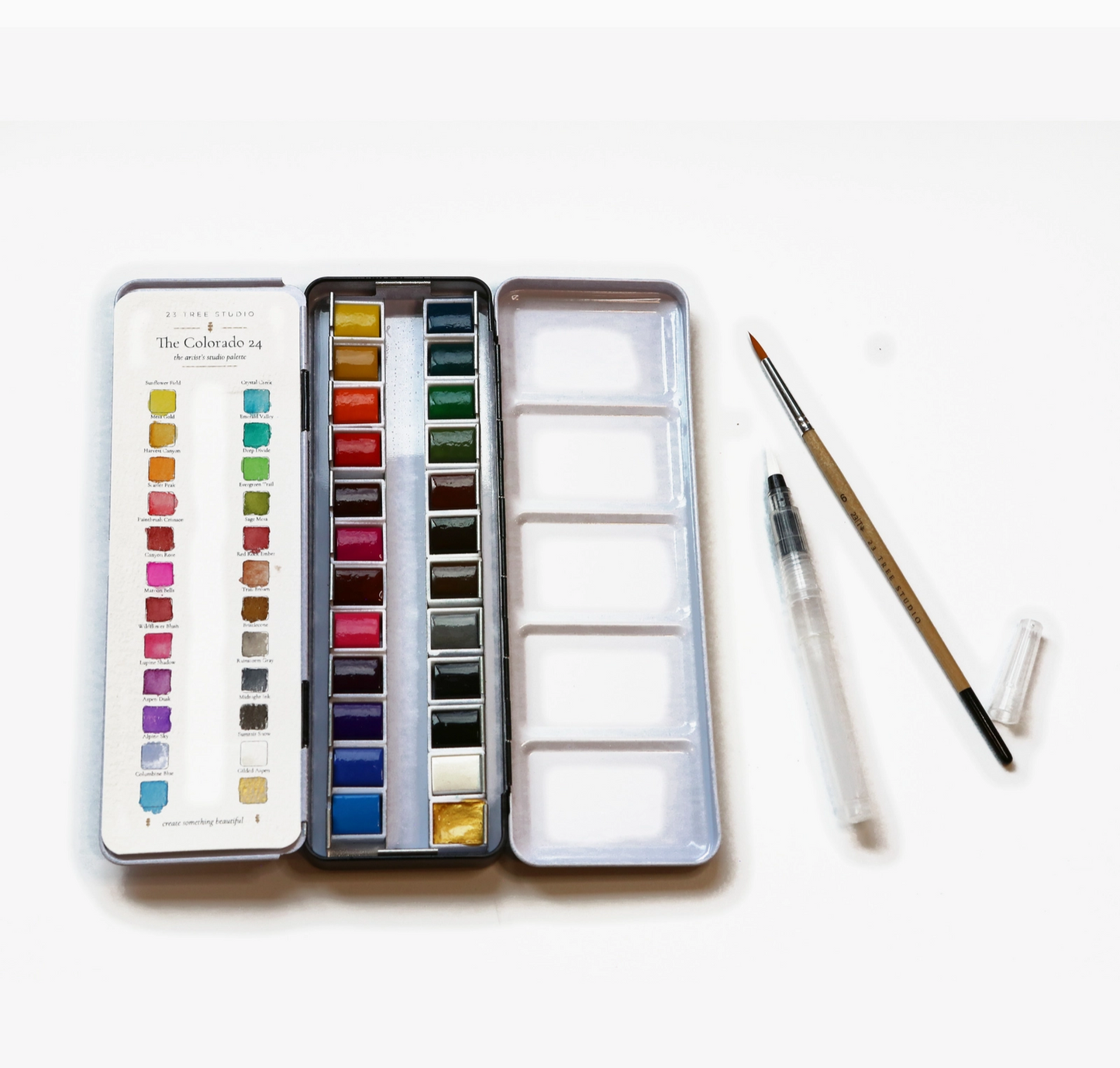 The Colorado 24 — Watercolor Tin, 2 Brushes + Metallic Gold