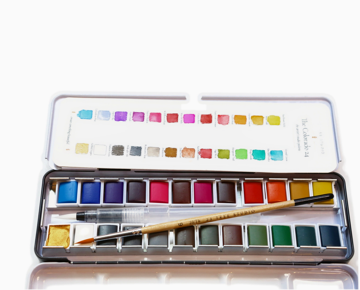 The Colorado 24 — Watercolor Tin, 2 Brushes + Metallic Gold