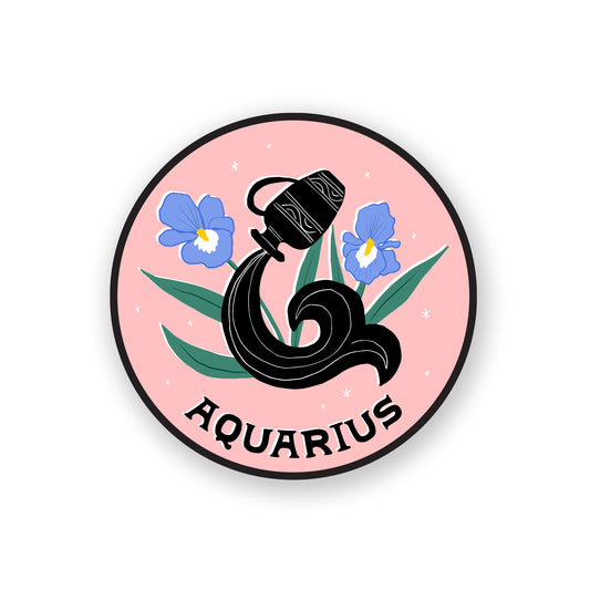 Aquarius zodiac sticker featuring a unique water bearer design in cool colors, embodying innovation and humanitarianism