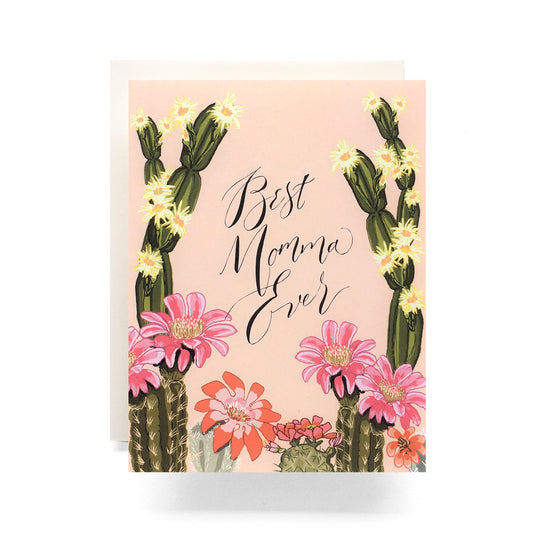 Cactus Blooms Mom card with blooming desert flowers, ideal for Mother’s Day and plant-loving moms.