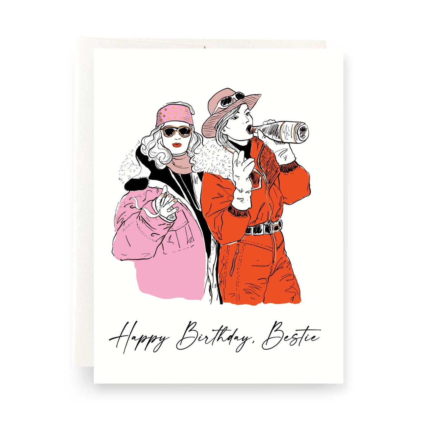 Charming birthday card featuring playful typography and colorful illustrations celebrating friendship, perfect for a best friend's special day.