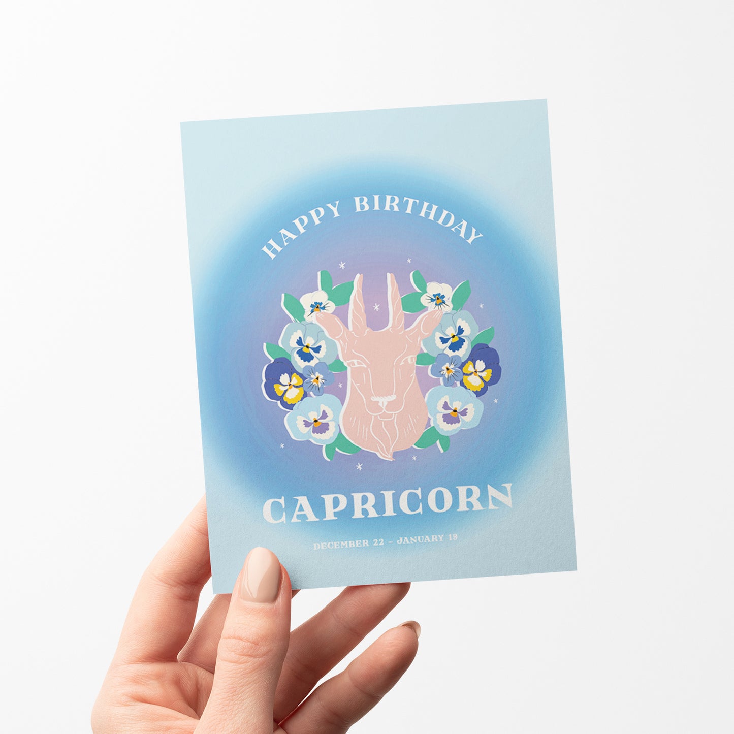 Elegant birthday card showcasing the Capricorn symbol with a goat illustration, reflecting Capricorn's ambition and resilience.