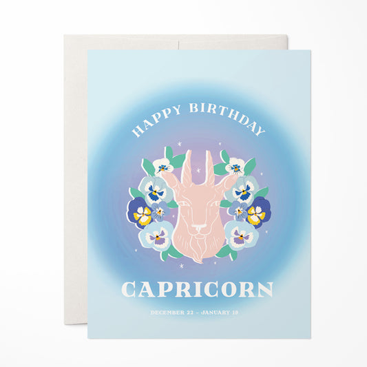 Elegant birthday card showcasing the Capricorn symbol with a goat illustration, reflecting Capricorn's ambition and resilience.