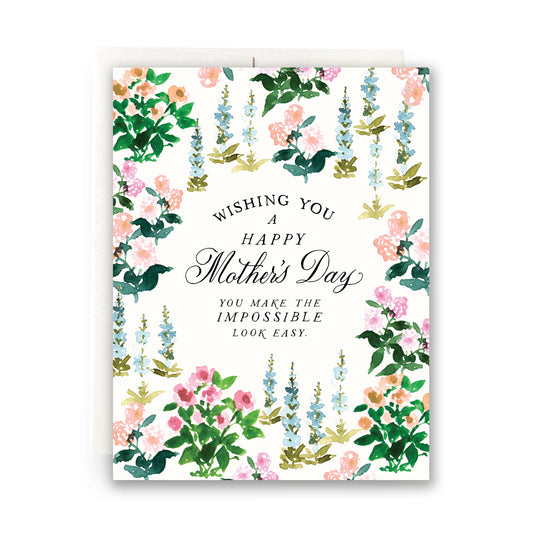 Spring Garden Mother's Day card with a colorful garden scene, ideal for celebrating moms who love spring blooms.