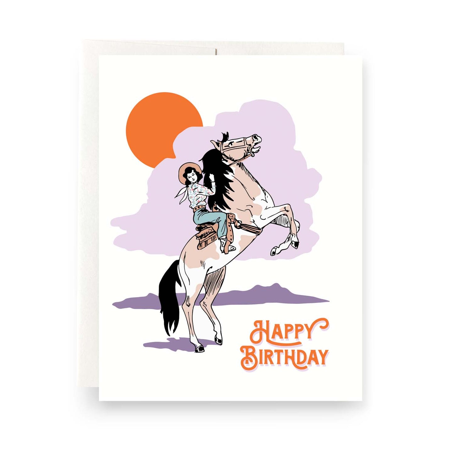 Charming birthday card highlighting a cowgirl on her horse, designed to celebrate a cowgirl's special day.