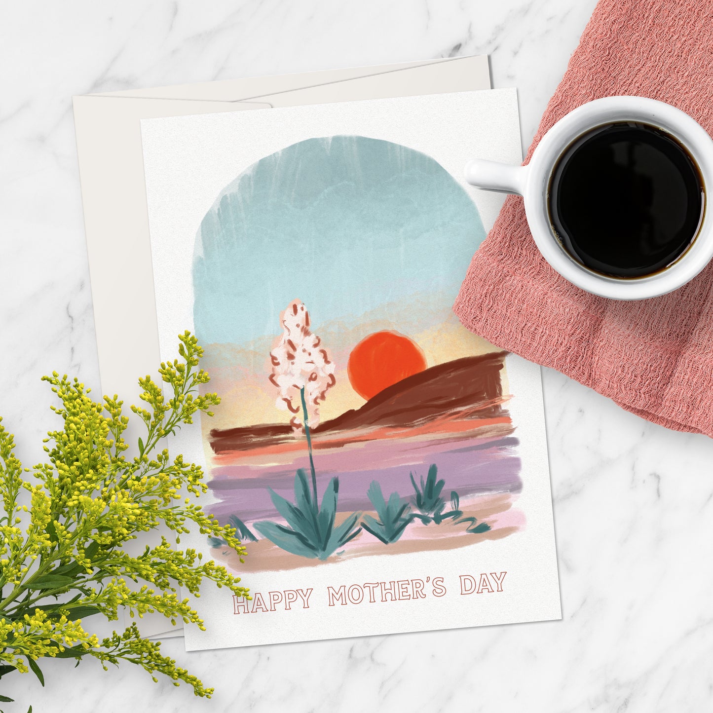 Desert Sunset Mother's Day card with scenic desert views, perfect for moms who appreciate the beauty of desert sunsets.