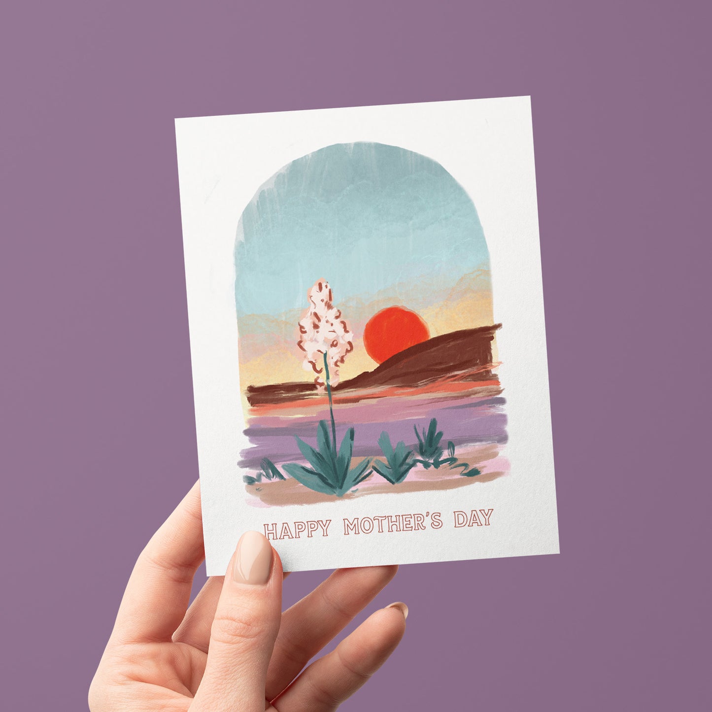 Desert Sunset Mother's Day card with scenic desert views, perfect for moms who appreciate the beauty of desert sunsets.