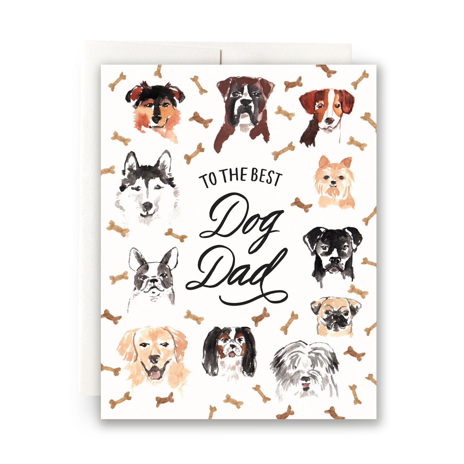 Best Dog Dad card featuring a cute puppy illustrations and dog bones, ideal for dog-loving fathers.