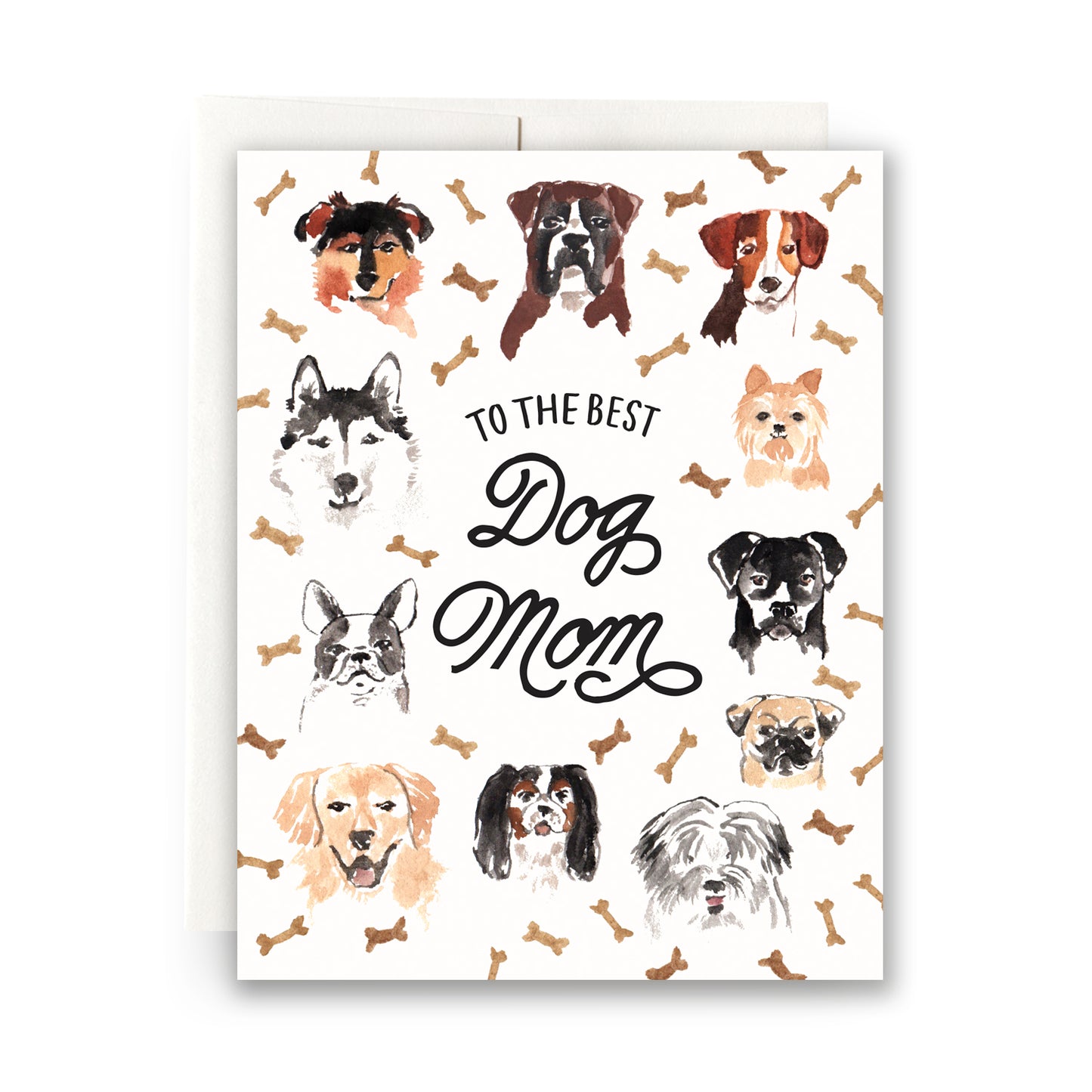 Best Dog mom card featuring a cute puppy illustrations and dog bones, ideal for dog-loving mothers.