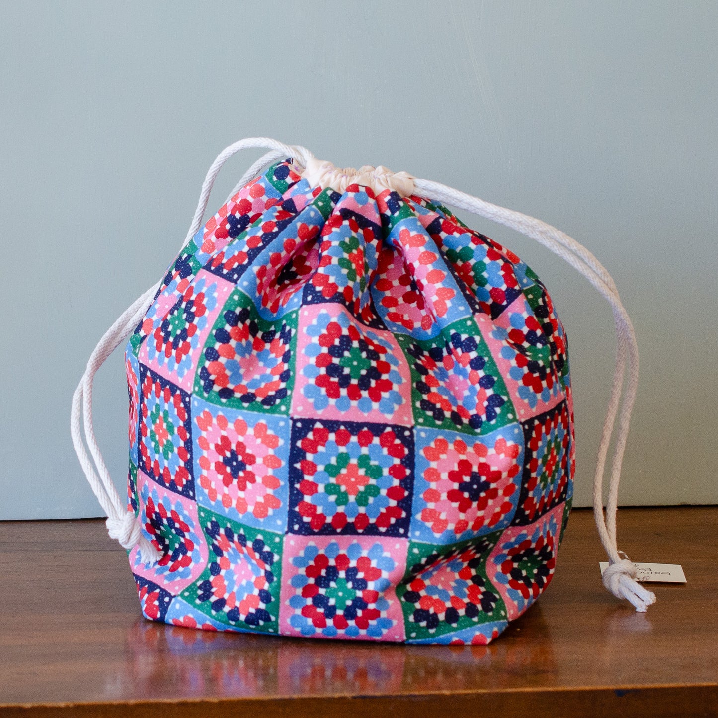 Gather Bag Drawstring Project Bag | Handmade Knitting & Sewing Project Bag, Granny Squares