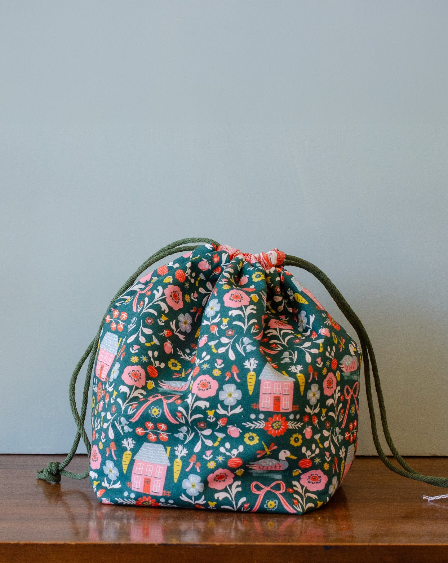 Gather Bag Drawstring Project Bag | Handmade Knitting & Sewing Project Bag, Homestead Green