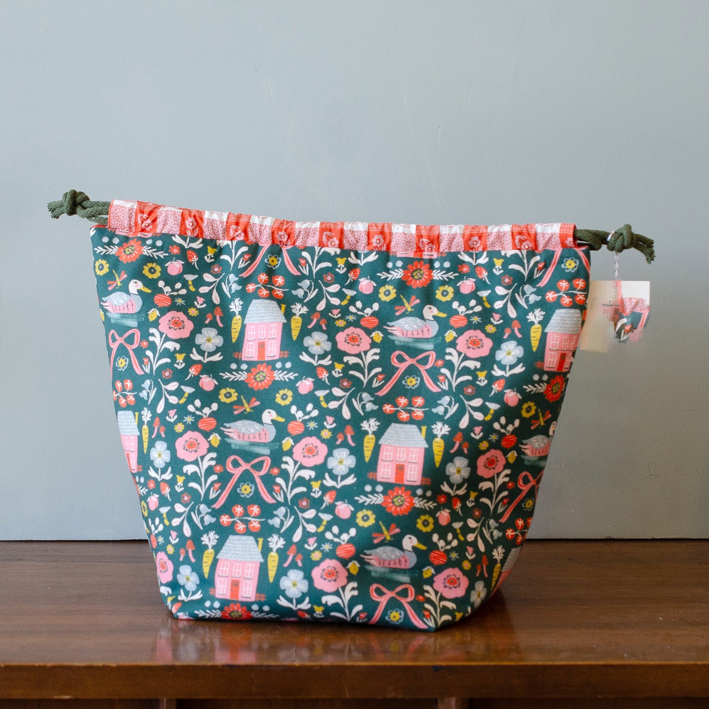 Gather Bag Drawstring Project Bag | Handmade Knitting & Sewing Project Bag, Homestead Green