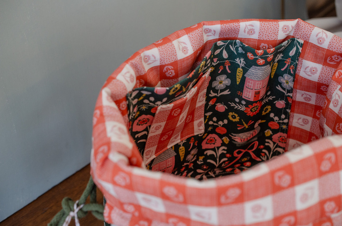 Gather Bag Drawstring Project Bag | Handmade Knitting & Sewing Project Bag, Homestead Green