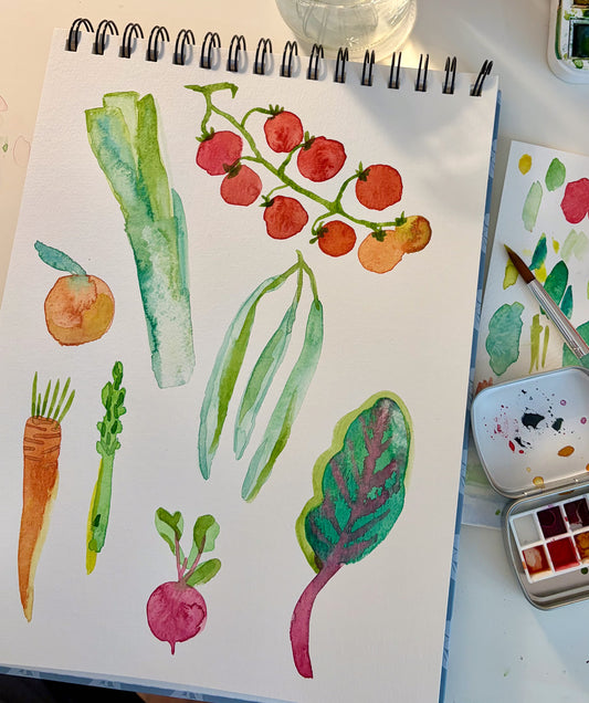 Beginner Watercolor Workshop – Farmers Market Themed (In-Person, July 12th 10am-12pm)