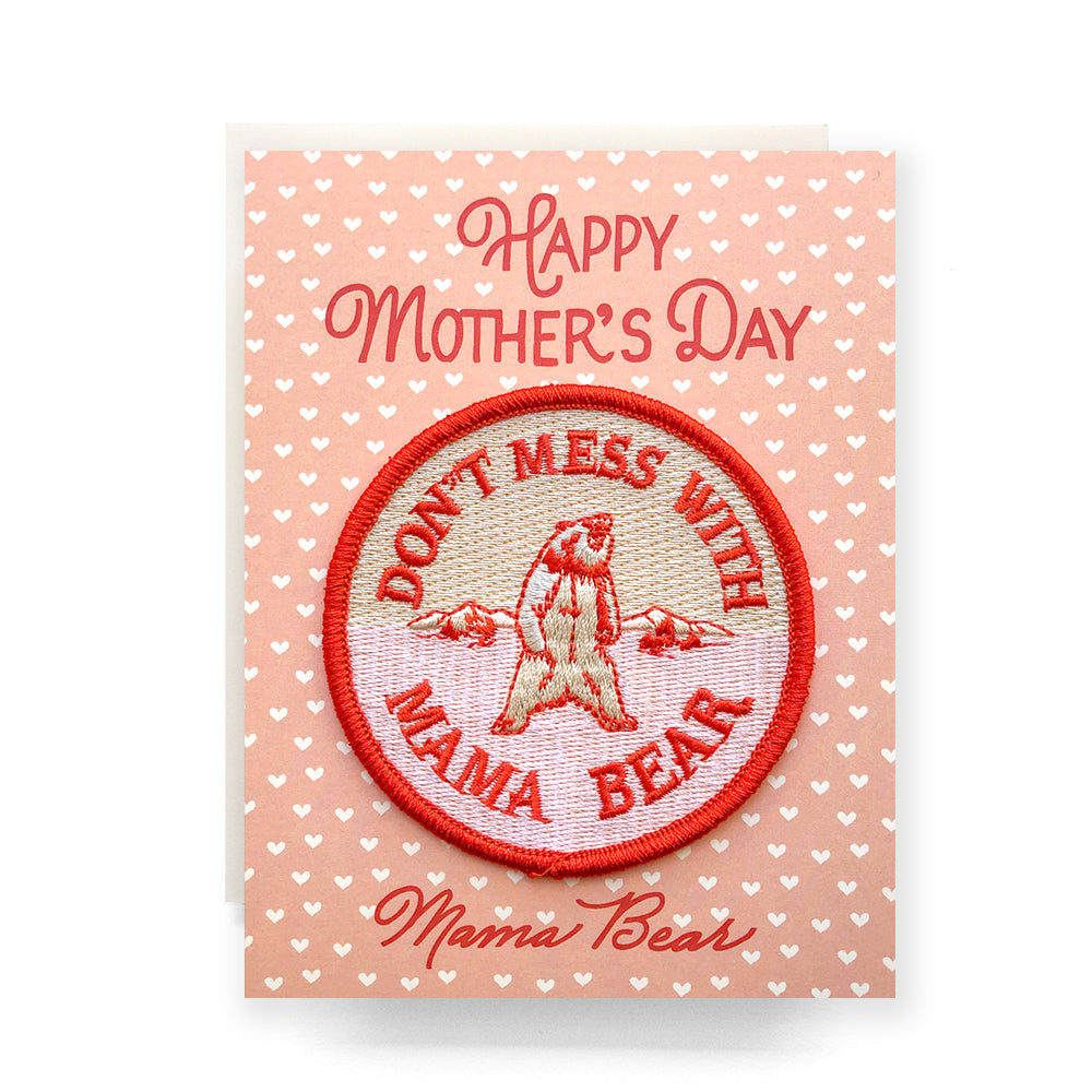 Mama Bear Mother's Day card featuring an iron-on patch with a fierce  bear design, perfect for celebrating moms with a keepsake patch.