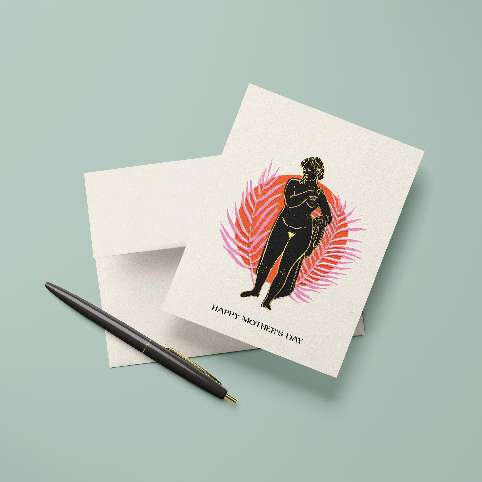 Grecian Mother's Day card featuring classic Greek statue, ideal for celebrating moms with a love for history and elegance